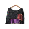 Вязаный свитер Tassel Hem Vintage Sequin Elegant Korea Fashion осень Patchwork Style Sweater 201225