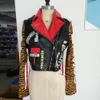 Afrikanische Damenmode Faux Lederjacke Frauen Streetwear Kurzer Pu Jacke Mantel Sexy Brief Gedruckt Zebra Streifen Herbst Winter 201030