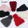 Simplee Stricken Wolle Ball Beanies Casual Streetwear Warme Mütze Kappe Frauen Herbst Winter Niedliche Beanie Hut Weibliche