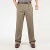 Sonbahar Kış Men Kalın Çift Çift Pileli Pantolon Yüksek Bel Katı Pamuk Pantolon Gevşek Artı Beden Yıkama Orta Yaşlı Pantolon 201128