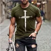 남자 티셔츠 남성 캐주얼 남성 Tshirt 올 매치 예수 그리스도 크로스 크로스 3D 프린트 티셔츠 2022- 셀러링 단축형 대형 크기