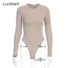 Women's Jumpsuits & Rompers Luomaer Sexy Skinny Solid Long Sleeve Bodysuit Women Bodys Top Autumn Winter Female Elegant O Neck Slim White Bl