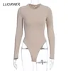 Dames Jumpsuits Rompertjes Luomer Sexy Skinny Effen Lange Mouw Bodysuit Vrouwen Bodys Top Herfst Winter Vrouwelijke Elegante O Hals Slim White BL