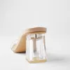 Naken färg hög häl tofs transparent pvc en rems sandal sommar mode slipon utanför kvinnor skor y200624