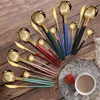 4Pcs Gold Cutlery Set 304 Stainless Steel Dinnerware Sets Knife Dessert Fork Coffee Spoon Kits Home Kitchen Dinner Tableware Set BH4188 TYJ