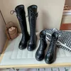 PXELENA Punk gótico zapatos de mujer plataforma plana hasta la rodilla botas de cuero PU con cordones hebilla montar Caballero combate motocicleta botas 42