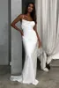 2021 Tanie sukienki syrenki Strapy Spaghetti Seksowne plecy jedwabne satynowe Satin Sweet Train Wedding Suknia ślubna Vestido de Novia 401 401
