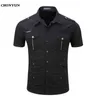 봄 브랜드 남자 셔츠 비즈니스 슬림 피트 짧은 소매 캐주얼 셔츠 단단한 빠른 건조 통기성 남성 의류 EUR 크기 3XL 220118
