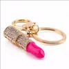 سلاسل المفاتيح Women Jewelry Charm Crystal Keychain Shipstick حامل مفتاح Rhinestone Keyring Red Rose Bendant Rings Fred22