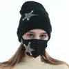 Winter Beanies Caps mit Gesichtsmaske Sport Strick Kristall Party Hüte verdicken warme beiläufige Schmetterlings-Druck-Kappen-Masken ZZC3220