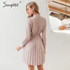 Simplee Vintage Solid Pink Sukienka Kobiety Eleganckie Biuro Lady Casual Dresses Z Długim Rękawem Kobiet Wiosna Krótkie Dresses Vestidos LJ200818