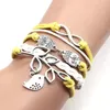 Weave Multi Layer Owl Infinity Charm Armband Röd Vit Rope Armband Bangle Cuff Mode Smycken För Kvinnor Flickor