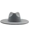 Широкий Brim Fedora Hat для женщин сплошной цвет шерсти войлока шляпа для мужчин осень зима Panama Gamble серая джазовая шапка Q1216