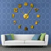 コーヒーマグの壁アートコーヒーショップDIY巨大な壁時計カフェハウスDIYステッカー装飾的な大きな手フレームレス大時計時計LJ201204