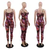 Women Printed Jumpsuits Suspender Wrapped Chest Two-piece Suit Designer Legging Outfits Zipper Top Set Ladies Fashion Sweatsuits 2022