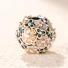 Perle de charme d'arrangement floral classique en émail multicolore en argent sterling 925 pour bracelets de charme de bijoux Pandora européens