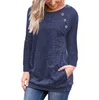 Women's T-Shirt Europe and the United States new loose long sleeve top spring autumn popular round neck hem pocket
