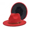 Nieuwe Herfst Unisex Fedoras Kleur Patchwork Felt Jazz Cap Vrouwen Brede Bravel Wol Mix Panama Hoeden Vintage Cowboy Cap