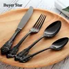 Flatware Set Retro Cutlery Set 24 Pieces Black 18/10 Stainless Steel Golden Metal Knife Fork Dinner Western Wedding Silverware 201017