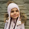 Nya mode barn beanie vinter pompon hattar för barn flickor stickade ull öronflap beanies cap virkning baby hatt