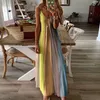 Sexy New Womens Beach V-Neck Vestido de Halter com Gradiente Colorido Vestido Casual Estilo de Rua Vestidos Camisa Saia Big Size S-5XL