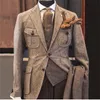 Vintage Wool hunting coat men Multi Pocket American work suit herringbone tweed jacket spring and autumn trend men suit blazer Y200107