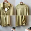 Women's Blouses & Shirts Autumn Fashion Button Up Satin Silk Shirt Casual Women Solid Color Long Sleeve V Neck Pullover Chiffon Office Blous