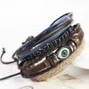 Bracelets à breloques Ethnique Noir Punk Wrap Multicouche Cuir Braccelet Plume Evil Eye Bracelet à breloques réglable