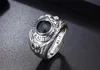 925 Sterling Silver Black Agate Ring Simple Retro Live Mouth Rings Men's Personality European And American Hip-Hop Trend Style