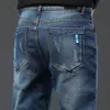Зима комфортабельный теплый бене толстые мужские тонкие подходят джинсы классический бренд одежда мода вышивка модные мужчины молодые ноги джинсы 201111
