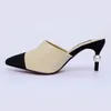 Molan varumärkesdesigner 2020 Summer Luxury Pearl Mix Color High Thin Heel Lady Pumps Leather Slip On Loafers Mules Flip Flops 35404534100