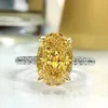 Bagues de cluster Solide 925 Sterling Argent 8 * 12MM Ovale Brisé Créé Moissanite Diamant Citrine Bague Pour Les Femmes Fiançailles Fine Bijoux 202