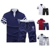 Summer Polo Shirt Mens Short Sleeve Polo + Shorts Suit Male Solid Jersey Breathable 2PC Top Short Set Fitness Sportsuits Set Men 220210
