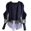 봄 패션 느슨한 스웨터 셔츠 대형 한국어 버전 격자 무늬 스트라이프 셔츠 패치 니트 스웨터 풀오버 Junper 201204