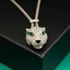 HOT Selling 2022ss men and women Luxurious Full Diamond Hand Inlaid Emerald Leopard Head Necklace Exaggerated Trendy Men's Long Domineering and Wo Same Sweater