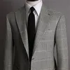 Mode Houndstooth Bröllopssmoking Män Kostymer Skräddarsydd jacka Glen Pläd Smoking med två knappar Toppad lapel Blazer Business Casual Coat