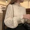 Spring Stand Collar Pullover Fashion Women Clothes New Korean Lace Blouse Women Office Lady Elegant Solid Lace Tops