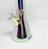 Vintage 14inch 7mm LED Iridescent Light Up Beaker Vetro Bong Narghilè Acqua Tubi di fumo Bruciatore a nafta può mettere il logo del cliente