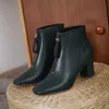 Conasco Scise Women Ankle Boots本物の革靴女性秋の冬のオフィスエレガントな濃厚なかかと新しいフロントジッパーブーツ1