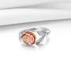 Нежная роза цветок листья кольцо для женщин дамы золотые цветные кольца пальцев открытые регулируемые ювелирные изделия подарки Anillos