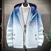 Autumn Winter New Cotton Jacket Male Hooded Cotton Clip Thicked Korean Populära Logo Gradient Fashion Youth Jacket Män T200502