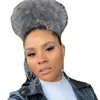 Heet Verkopen 100% Real Hair Grey Puff Afro Paardenstaart Haarverlenging Clip in Remy Afro Kinky Krullend Trekkoord Paardenstaarten Grijs Haarstuk 120G