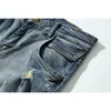 Wstręczony Ripped Slim Fit Dżinsy Męskie Umyte Zniszczone Skinny Denim Spodnie Modne Streetwear Blue Hole Biker Jean dla mężczyzn LJ200911