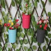 10 pièces fleur en métal suspendus Pots jardin balcon mur Vertical accrocher seau support en fer panier avec étain amovible décor à la maison T2001042202