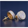 12Mm Iced Out Bling Cz Round Earring Gold Silver Color Plated Stud Earrings Screw Back Fashion Hip Hop Jewelry Pl9Tk265P