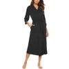 SAGACE Women Fashion Robe Belt 4/3 Sleeve V-neck Lightweight With Belt Long Robe Bathrobe Sleepwear Night Gown Night Dress MAY22 210203