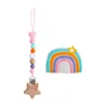 2021 regenbogen infant Nippel clip + baby beißring 2 teile/satz silikon zahnen perlen Holz Neugeborenen Schnuller clip baby schnuller kette