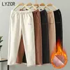 LYZCR Woolen Frauen Winter Hosen Dicke Warme Vintage Herbst Verdicken Feleece Hosen Harem Hosen Für Frauen Samt Hosen Capris 201118