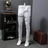 أزياء الصحيفة الكورية طباعة جينز ل بنطال سليم كاجوال الدينيم السراويل الشارع الشهير سراويل الرجال الملابس 201111