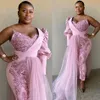 Combinaisons roses robes de bal avec jupe détachable dentelle africaine appliquée robe de soirée pailletée grande taille fête formelle Pageant Gow2638